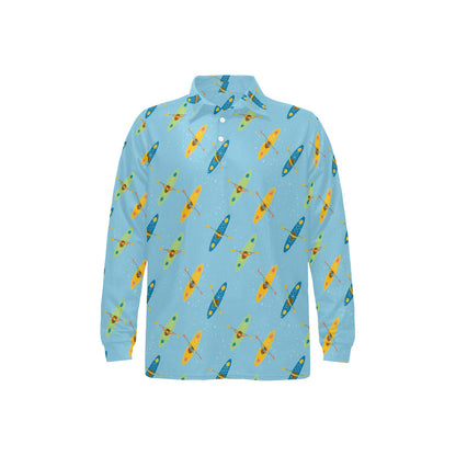 Kayak Pattern Print Design 04 Long Sleeve Polo Shirt For Men's