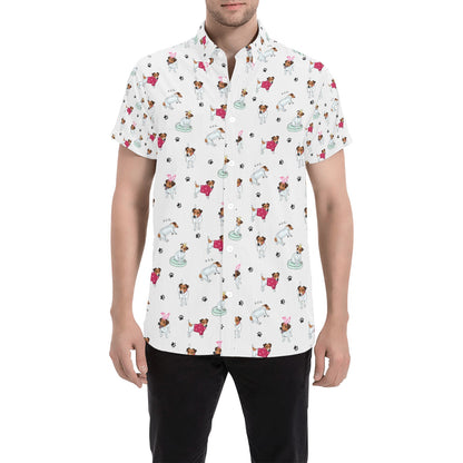 Russell Terriers Print Design LKS308 Men Short Sleeve Button Up Shirt
