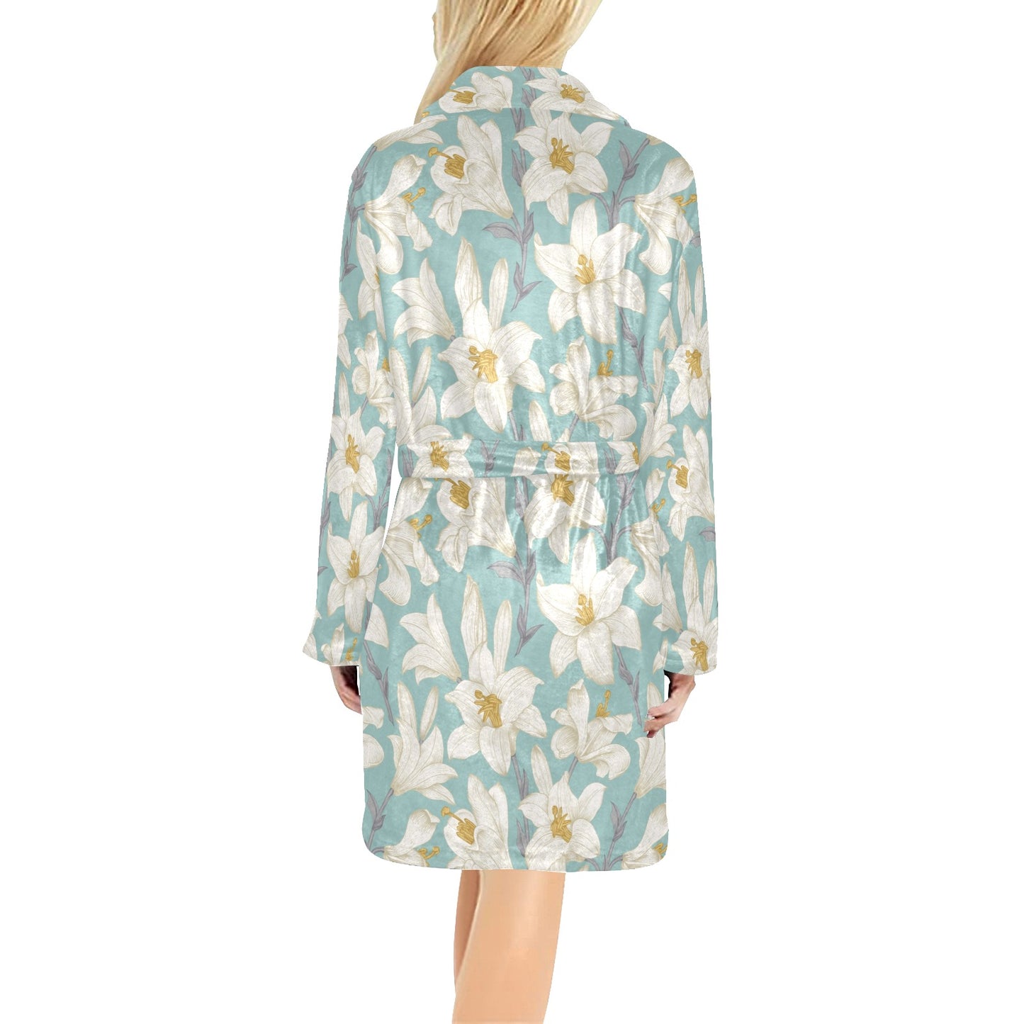 Lily Pattern Print Design 02 Women's Fleece Robe