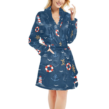 Nautical Pattern Print Design A06 Women's Fleece Robe