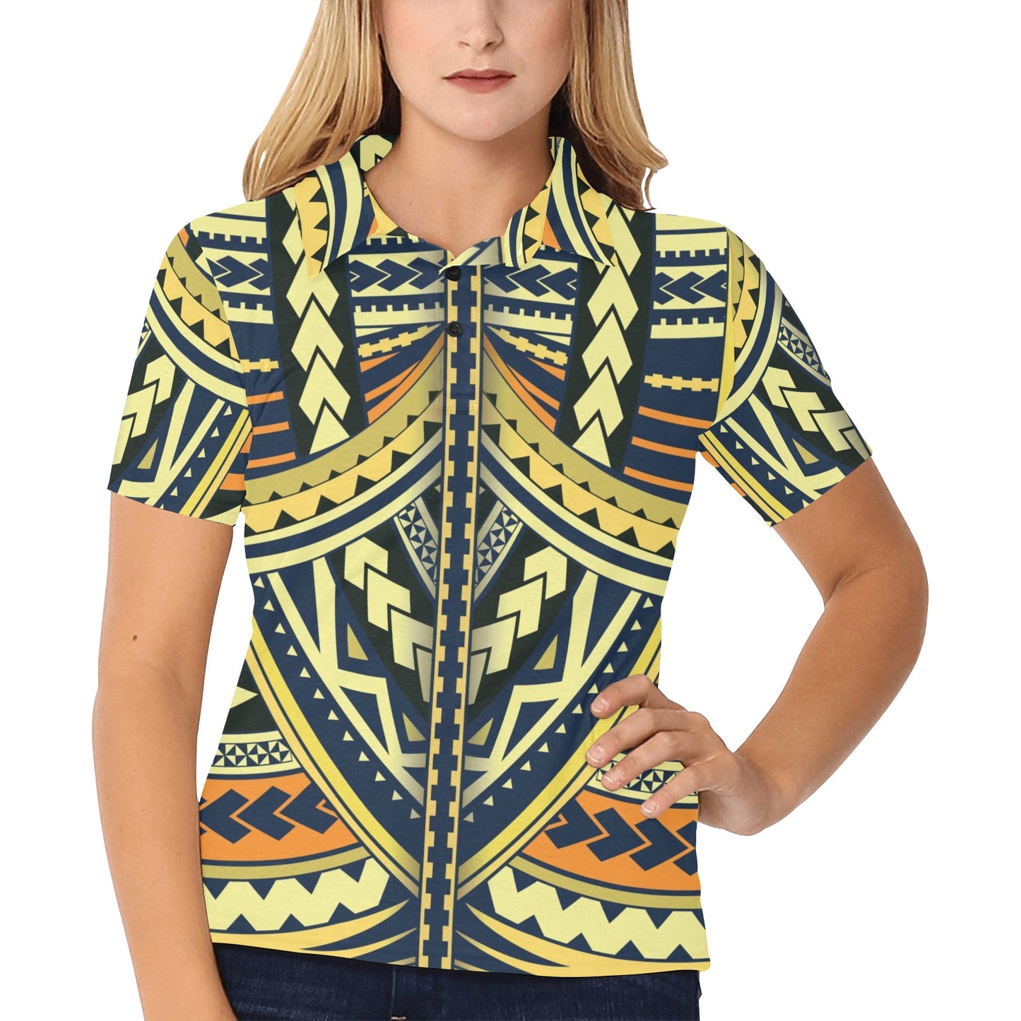 Polynesian Tattoo Print Women's Polo Shirt
