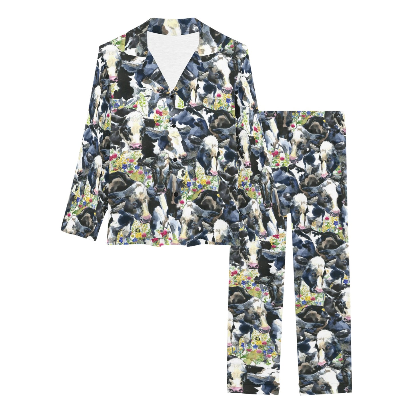 Cow Watercolor Print Pattern Women's Long Pajama Set