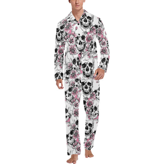 Cherry Blossom Pattern Print Design CB03 Men's Long Pajama Set