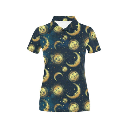 Gold Sun Moon Face Women's Polo Shirt