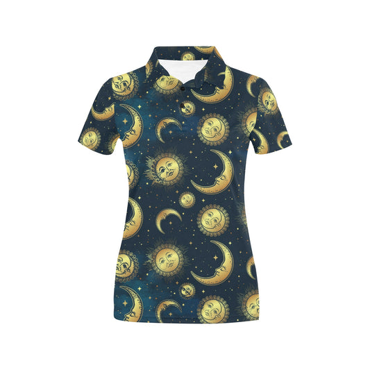 Gold Sun Moon Face Women's Polo Shirt