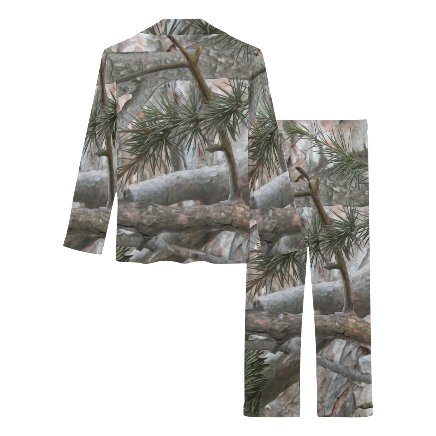 Camo Realistic Tree Forest Pattern Women's Long Pajama Set