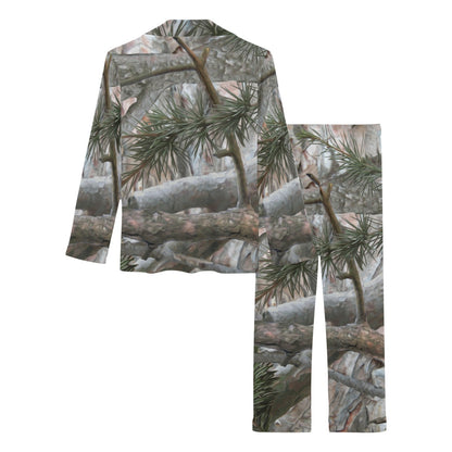 Camo Realistic Tree Forest Pattern Women's Long Pajama Set
