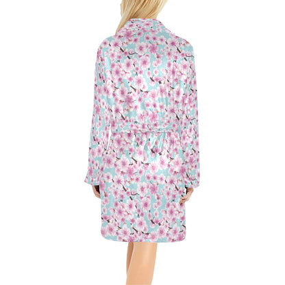 Cherry Blossom Pattern Print Design 01 Women's Fleece Robe