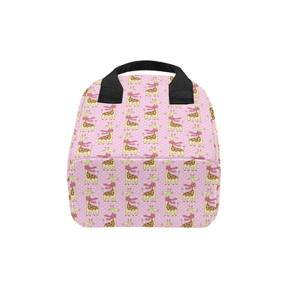 Giraffe Cute Pink Polka Dot Print Insulated Lunch Bag