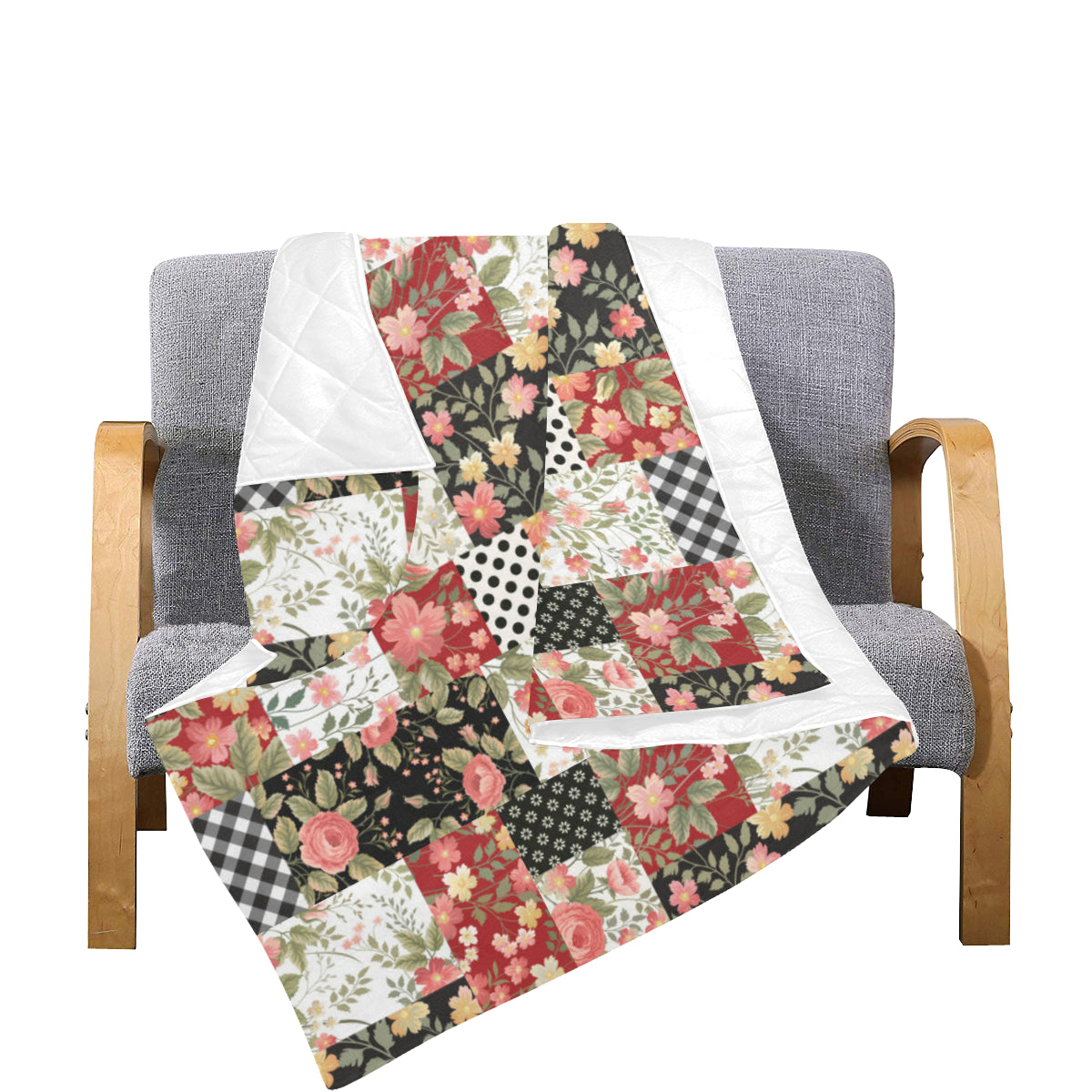Patchwork Flower Pattern Print Design 03 Premium Quilt