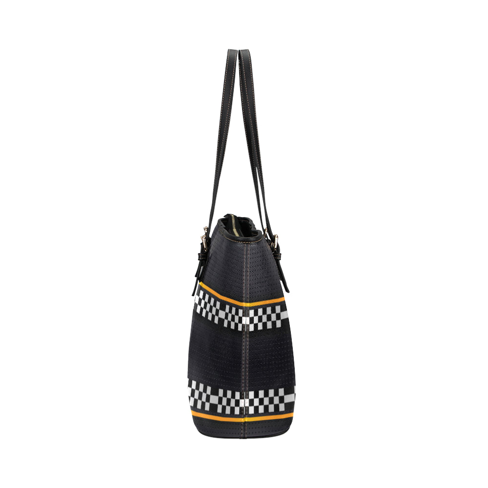 Checkered Flag Yellow Line Style Leather Tote Bag