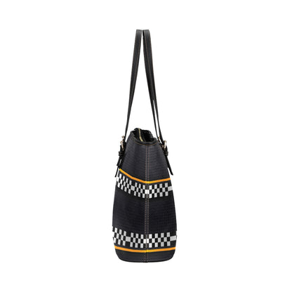 Checkered Flag Yellow Line Style Leather Tote Bag