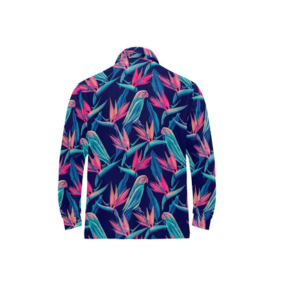 Tropical Flower Pattern Print Design TF024 Long Sleeve Polo Shirt For Men's