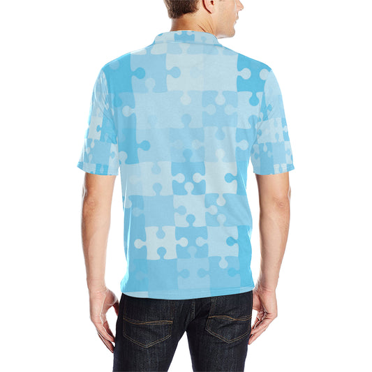 Puzzle Blue Pattern Print Design A04 Men Polo Shirt