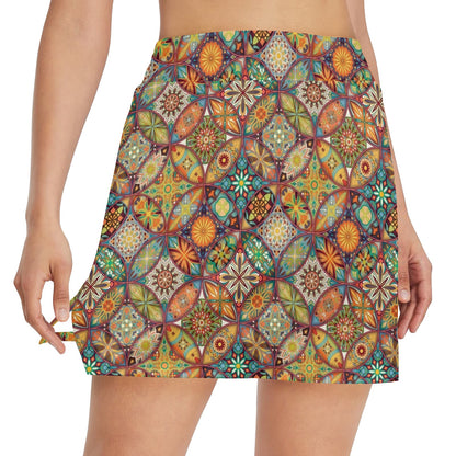 Mandala Flower Themed Design Print 17" Golf & Pickleball Skort with Pockets