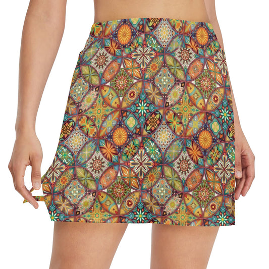 Mandala Flower Themed Design Print 17" Golf & Pickleball Skort with Pockets