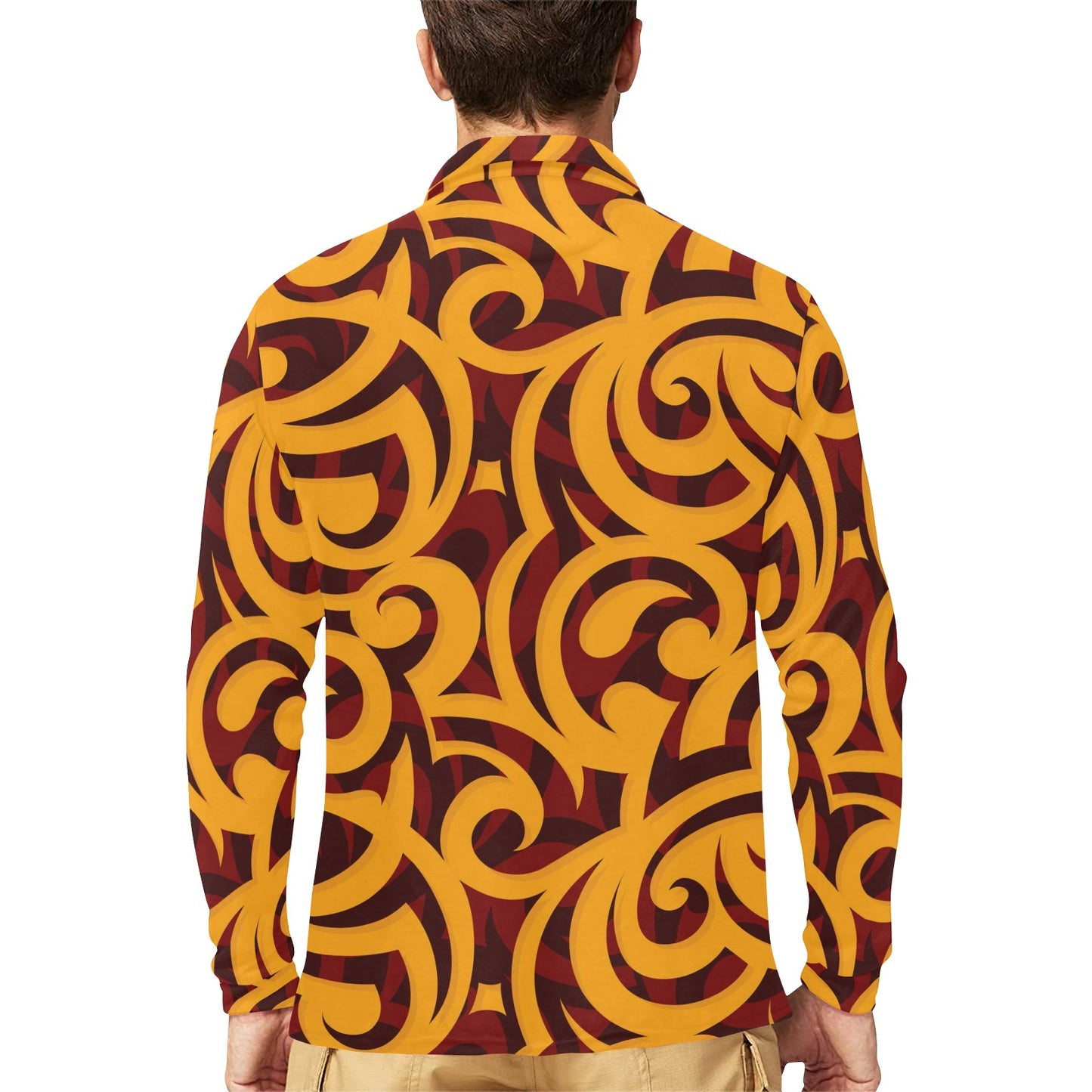 Maori Pattern Print Design 02 Long Sleeve Polo Shirt For Men's