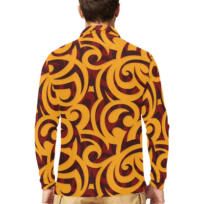 Maori Pattern Print Design 02 Long Sleeve Polo Shirt For Men's
