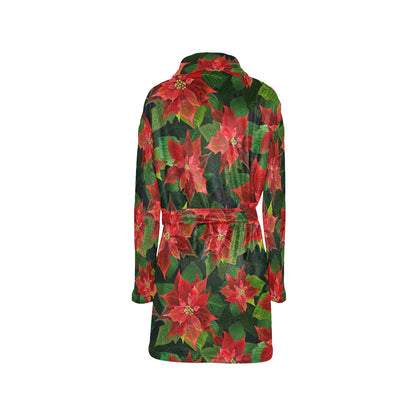Poinsettia Pattern Print Design POT04 Women's Fleece Robe