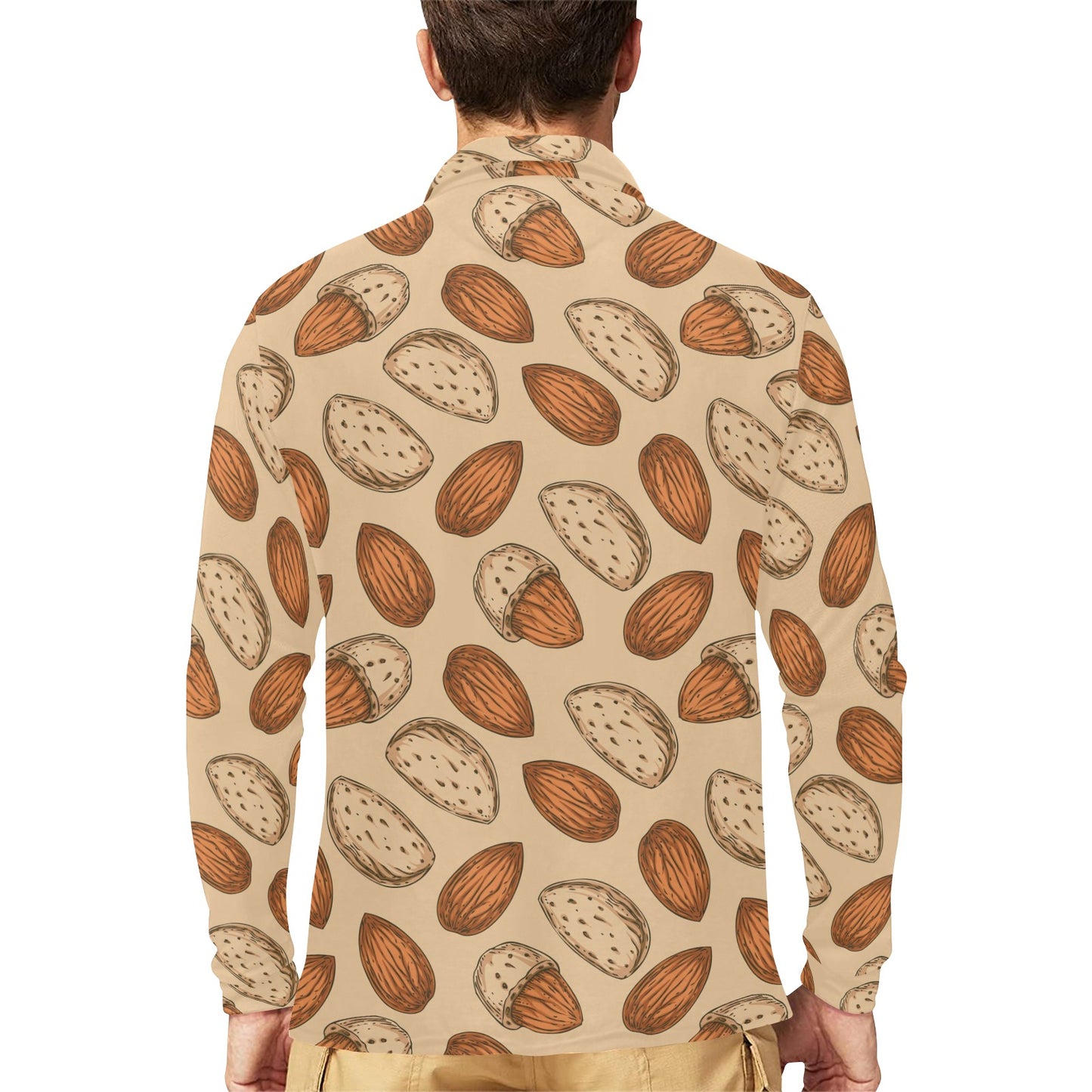 Almond Pattern Print Design 04 Long Sleeve Polo Shirt For Men's