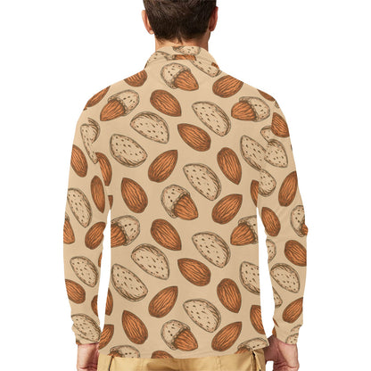 Almond Pattern Print Design 04 Long Sleeve Polo Shirt For Men's