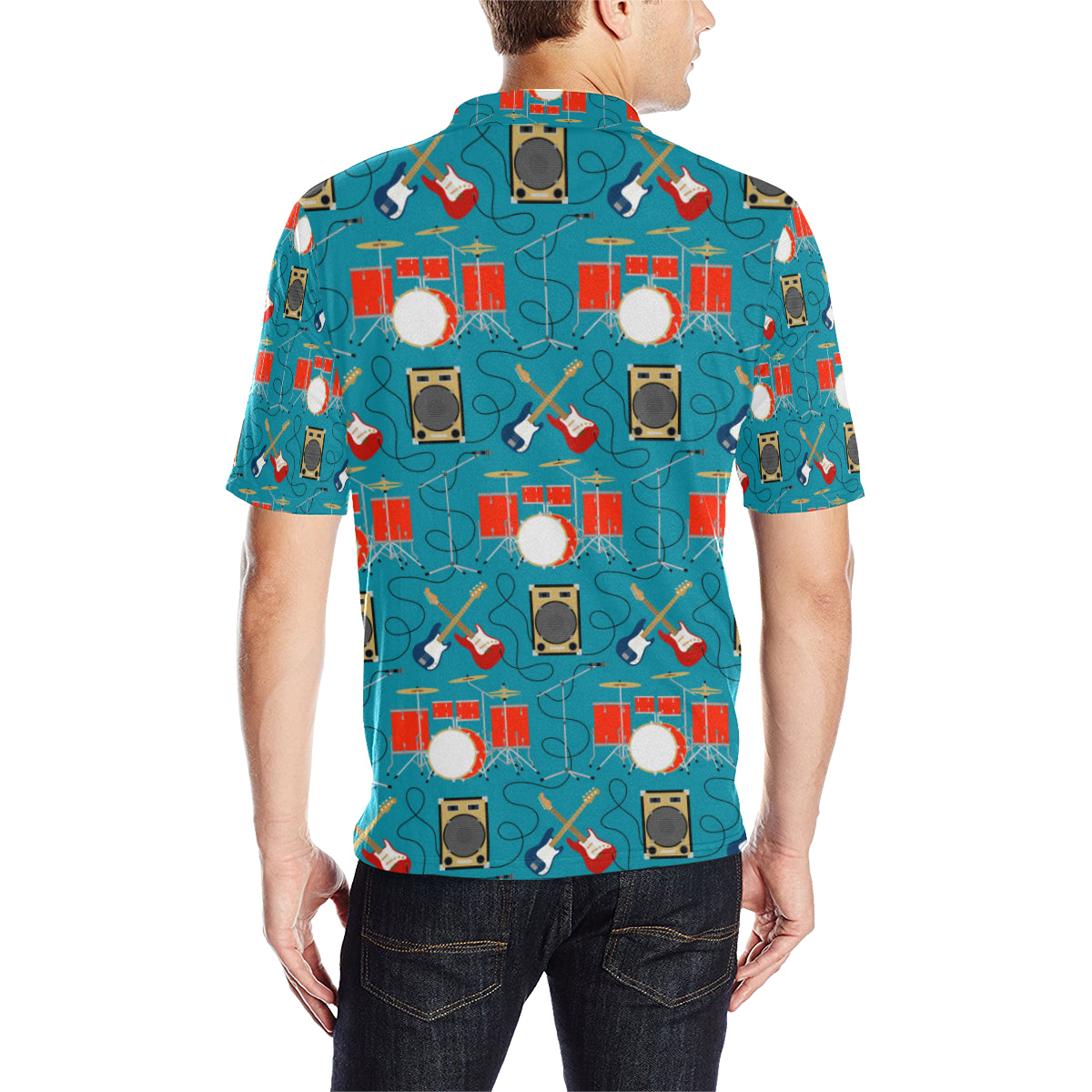 Drum Set Guitar Pattern Print Design 02 Men Polo Shirt