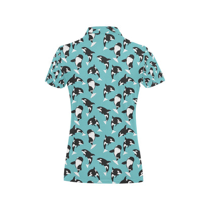 Whale Action Design Themed Print Women's Polo Shirt