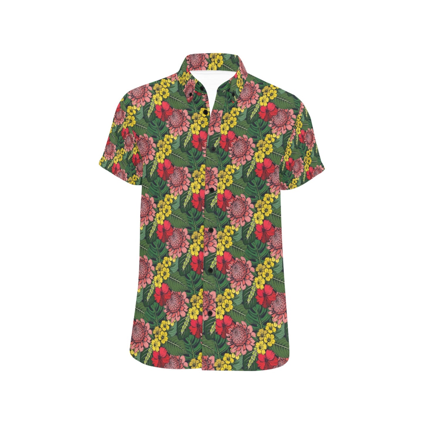 Summer Floral Print Design LKS305 Men Short Sleeve Button Up Shirt