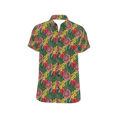 Summer Floral Print Design LKS305 Men Short Sleeve Button Up Shirt