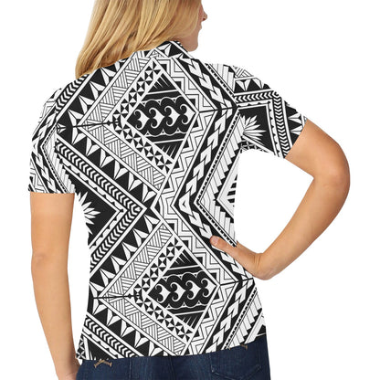 Samoan Tattoo Style Print Design LKS307 Women's Polo Shirt