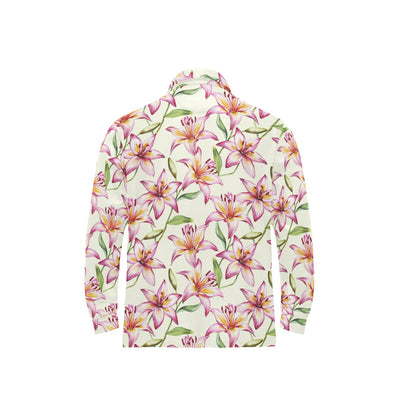 Lily Pattern Print Design LY011 Long Sleeve Polo Shirt For Men's