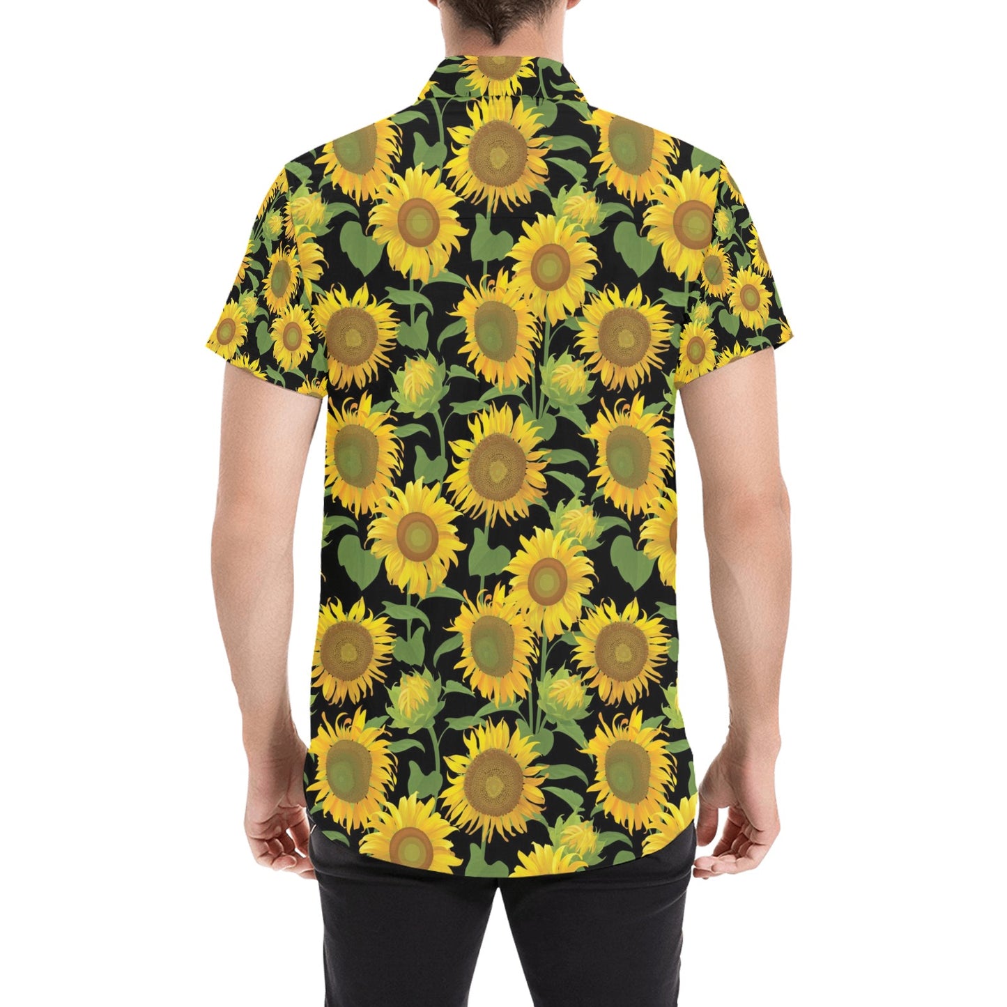 Sunflower Print Design LKS302 Men Short Sleeve Button Up Shirt