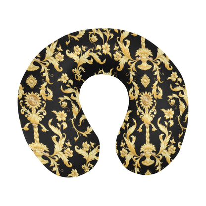 Baroque Golden Pattern Print Design 04 U-Shaped Travel Neck Pillow