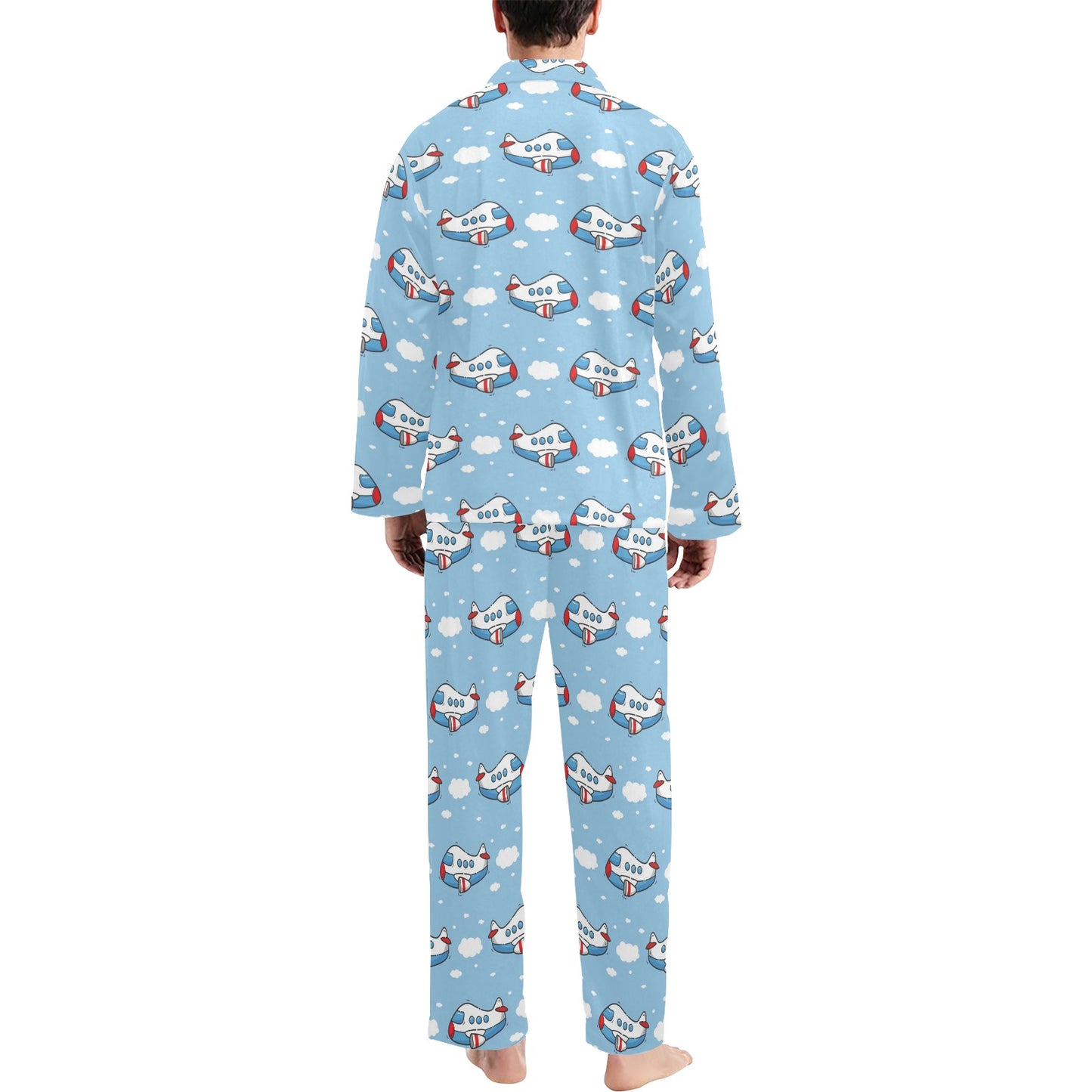 Airplane Cartoon Pattern Print Design 07 Men's Long Pajama Set