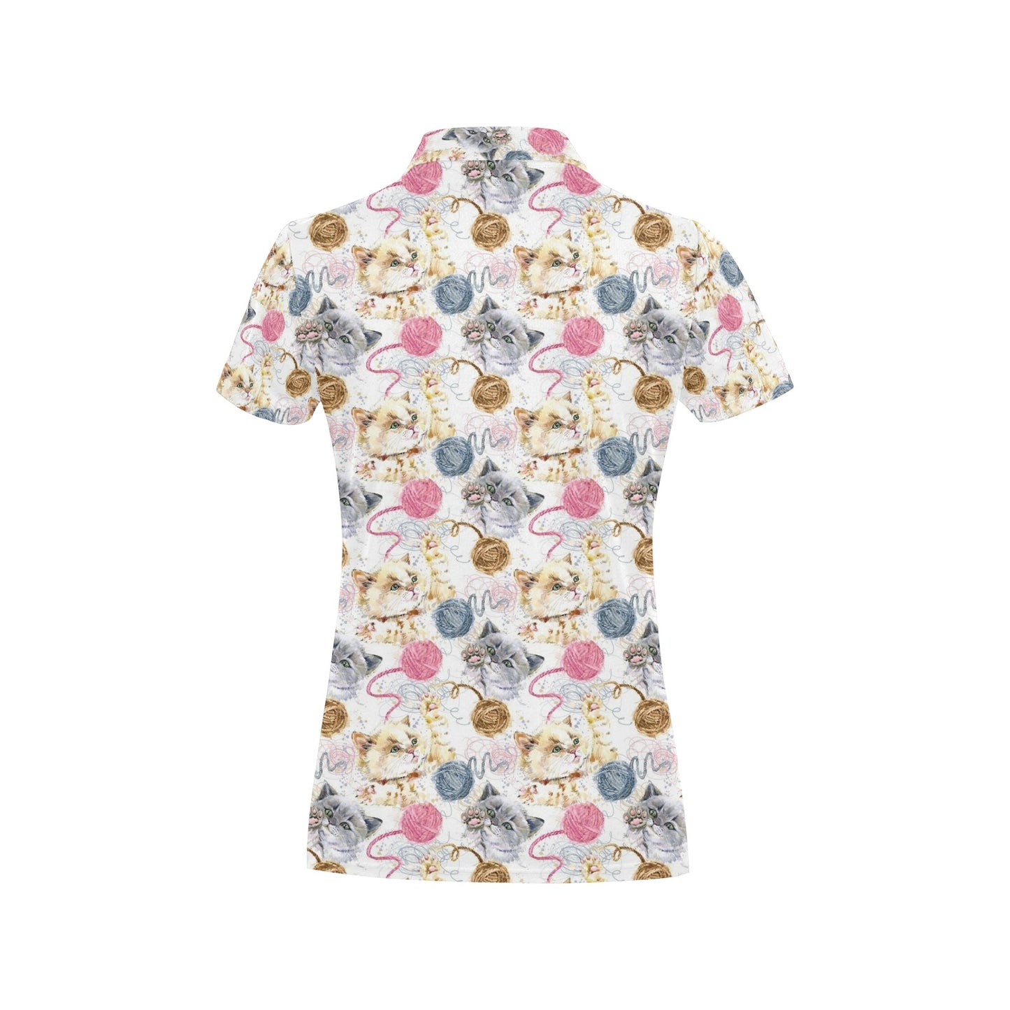Cat Playing Yarn Pattern Print Design 07 Women's Polo Shirt