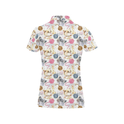 Cat Playing Yarn Pattern Print Design 07 Women's Polo Shirt
