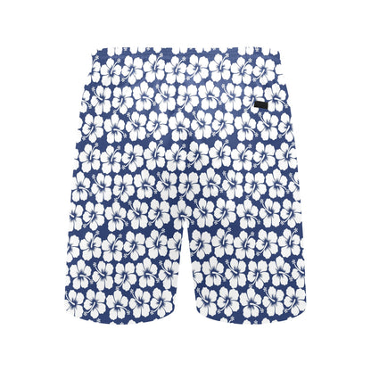 Hibiscus Blue Hawaiian Flower Pattern Men's Swim Trunks Beach Shorts