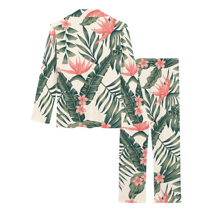 Tropical Flower Palm Leaves Women's Long Pajama Set