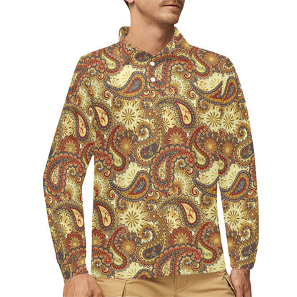 Boho Pattern Print Design 08 Long Sleeve Polo Shirt For Men's