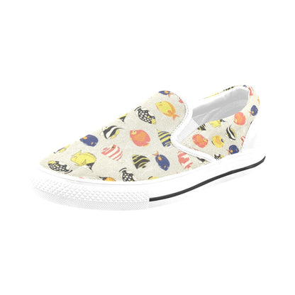 Angelfish Print Design LKS401 White Slip Ons Canvas Women's Shoes