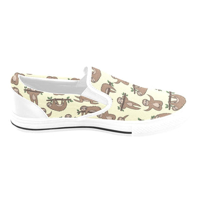 Sloth Print Design LKS3010 White Slip Ons Canvas Women's Shoes