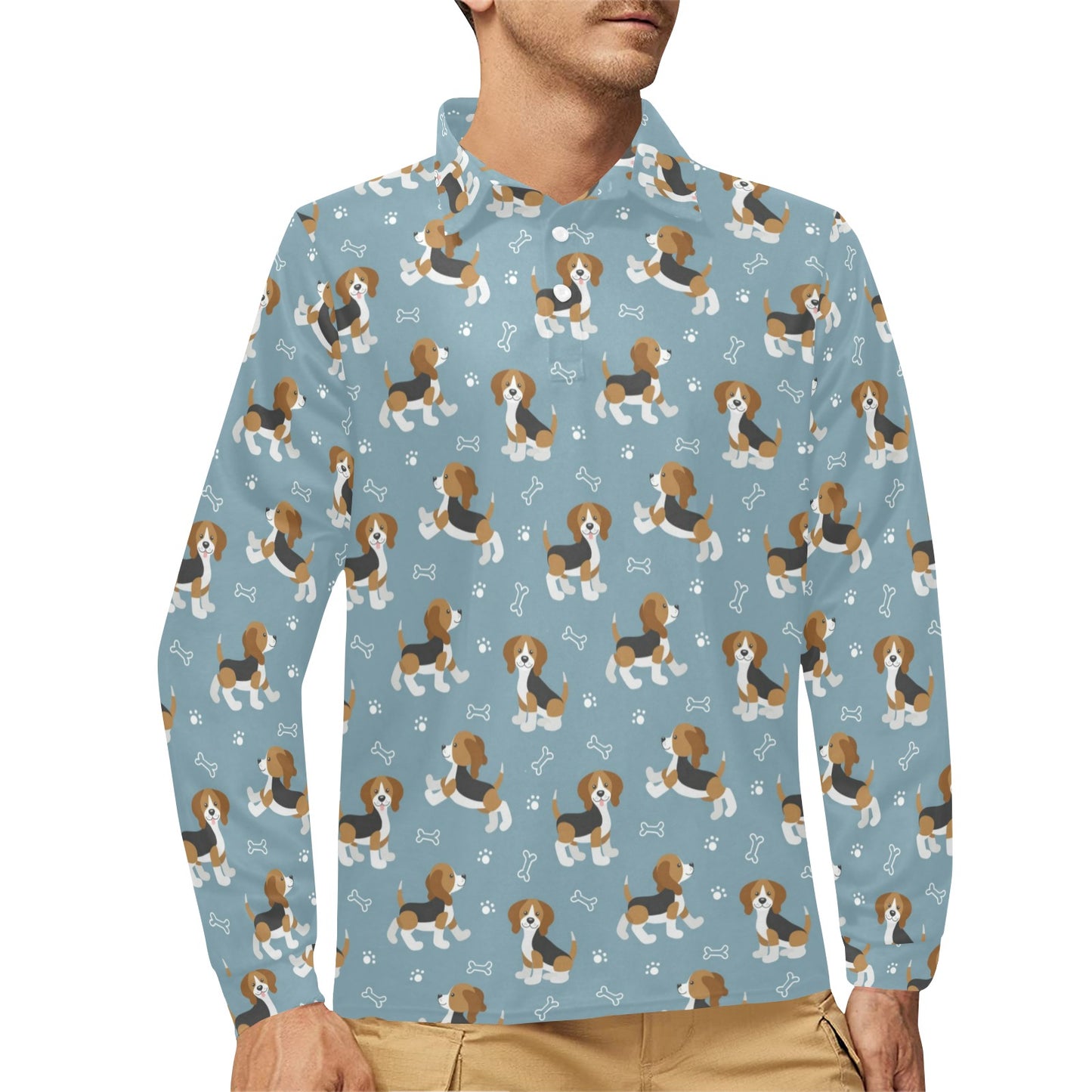 Beagle Pattern Print Design 02 Long Sleeve Polo Shirt For Men's