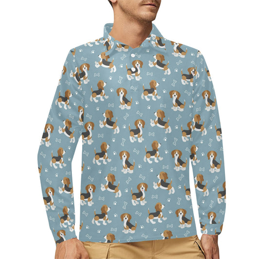 Beagle Pattern Print Design 02 Long Sleeve Polo Shirt For Men's