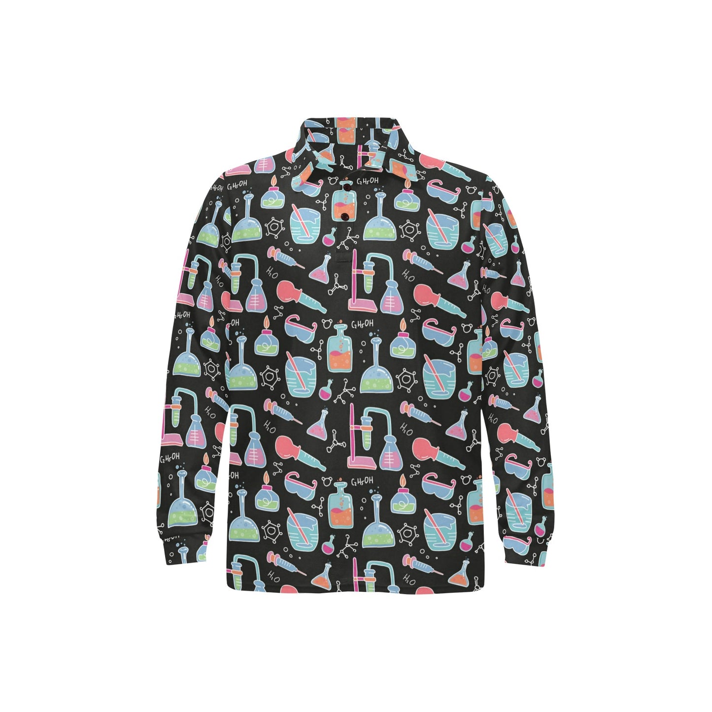 Chemical Pattern Print Design 06 Long Sleeve Polo Shirt For Men's