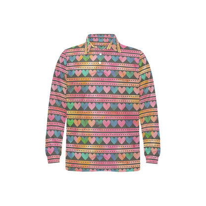 Heart Pattern Print Design HE010 Long Sleeve Polo Shirt For Men's