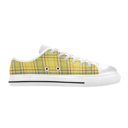 Tartan Yellow Print Design LKS301 Women's White Low Top Shoes