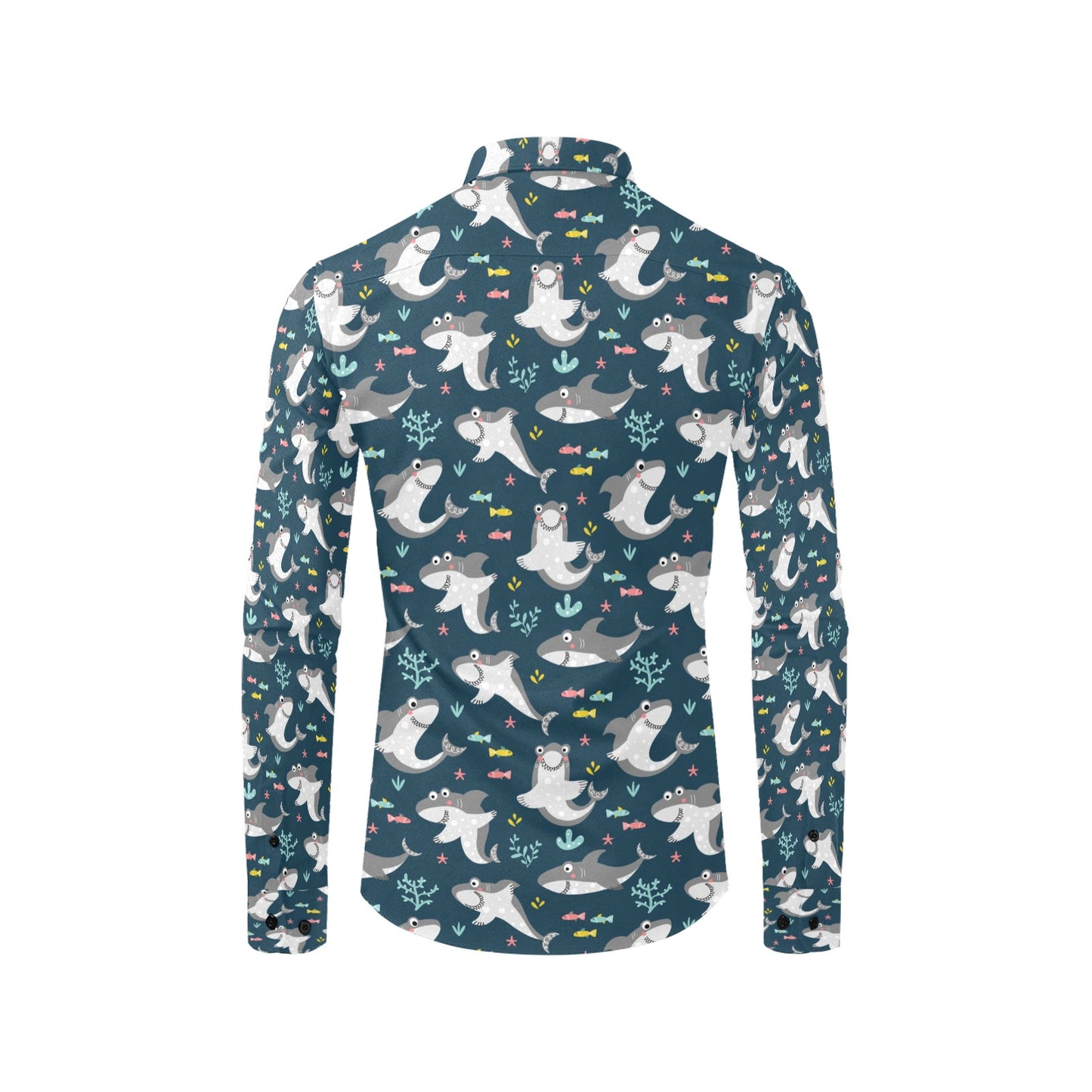 Shark Print Design LKS307 Men's Long Sleeve Dress Shirt