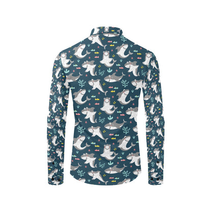 Shark Print Design LKS307 Men's Long Sleeve Dress Shirt
