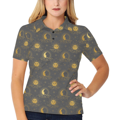Sun Moon Print Design LKS305 Women's Polo Shirt