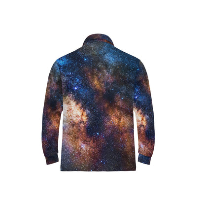 Celestial Milky way Galaxy Long Sleeve Polo Shirt For Men's